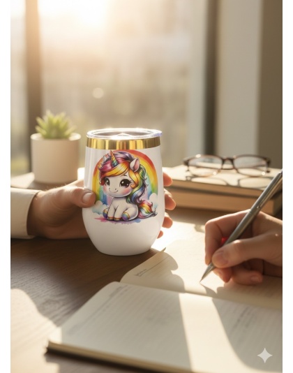 Rainbow Unicorn White Travel Cup w/ Iridescent Rim Hope Strength Fighter Rare, Chronic &amp; Grow Positive Thoughts Unicorn Invisible Illness Awareness and Support
