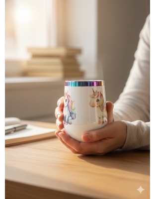 3 Unicorns Support Community White Travel Cup w/ Iridescent Rim Rare, Chronic &amp; Grow Positive Thoughts Unicorn Invisible Illness Awareness and Support