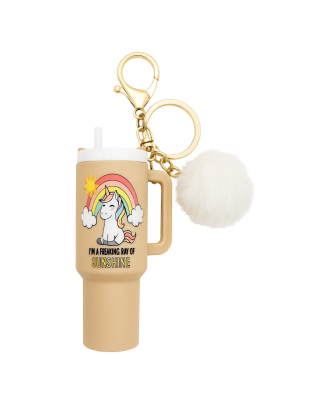 I'm A Freaking Ray Of Sunshine Beige Mini Tumbler Keychain Pill Holder Purse &amp; Bag Accessory Support &amp; Spread Awareness