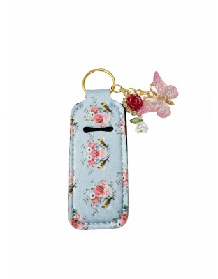 Blue Floral Lip Balm Holder Keychain Sleeve Rare, Chronic &amp; Invisible Illness Support &amp; Awareness