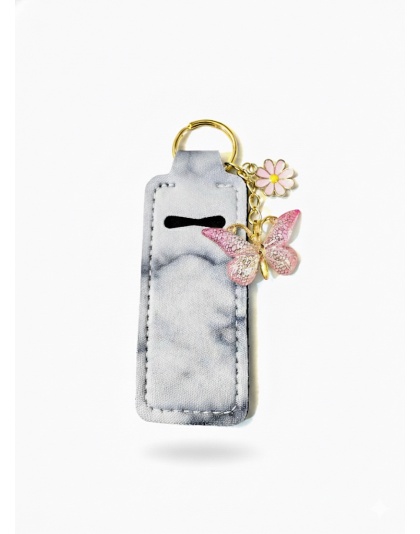 Black Gray Tie-Dye Lip Balm Holder Keychain Sleeve Rare, Chronic &amp; Invisible Illness Support &amp; Awareness