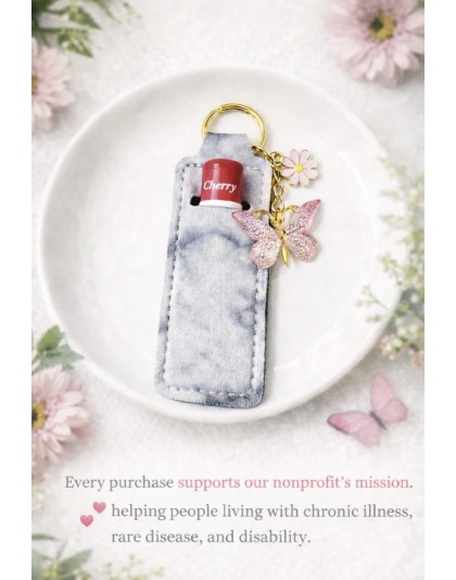 Black Gray Tie-Dye Lip Balm Holder Keychain Sleeve Rare, Chronic &amp; Invisible Illness Support &amp; Awareness