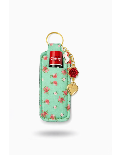 Green Floral Lip Balm Holder Keychain Sleeve Rare, Chronic &amp; Invisible Illness Support &amp; Awareness