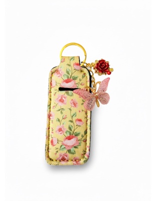 Yellow Floral Lip Balm Holder Keychain Sleeve Rare, Chronic &amp; Invisible Illness Support &amp; Awareness