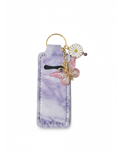 Purple Tie-Dye Lip Balm Holder Keychain Sleeve Rare, Chronic &amp; Invisible Illness Support &amp; Awareness