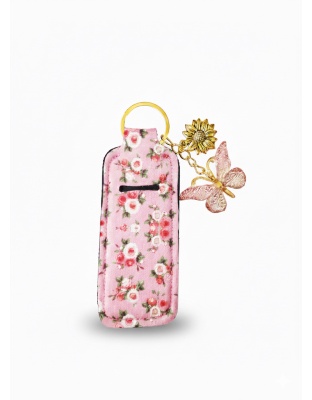 Pink Floral Lip Balm Holder Keychain Sleeve Rare, Chronic &amp; Invisible Illness Support &amp; Awareness