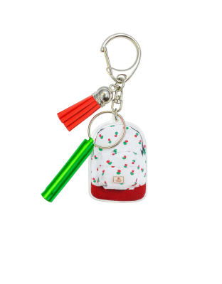 2D Acrylic White Backpack Keychain w/Green Safety Whistle Red Tassel Chronic Rare Invisible Illness