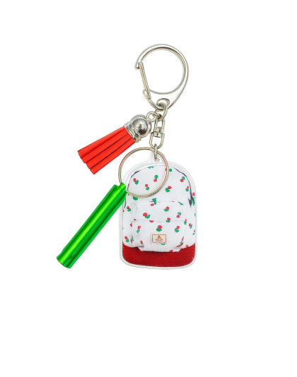 2D Acrylic White Backpack Keychain w/Green Safety Whistle Red Tassel Chronic Rare Invisible Illness