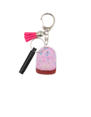 2D Acrylic Pink Backpack Keychain w/Black Safety Whistle Pink Tassel Nonprofit Support