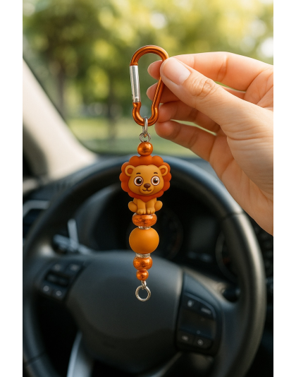 Handmade Fierce Orange Lion Beaded Keychain Supporting Invisible Illness Awareness