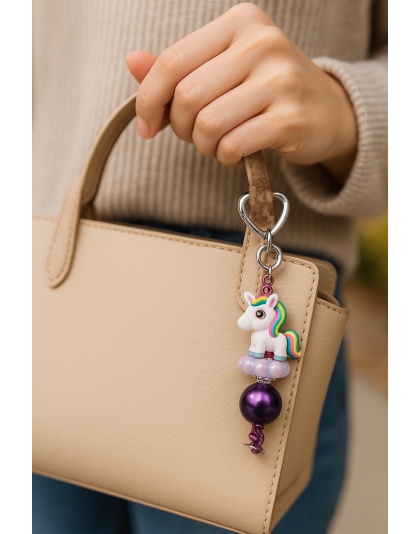 Handmade Purple &amp; Teal Unicorn Beaded Keychain Supporting Invisible Illness Awareness