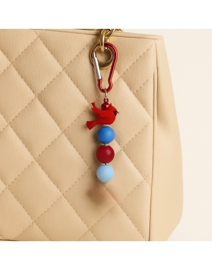 Handmade Blue &amp; Red Cardinal Beaded Keychain Supporting Invisible Illness Awareness