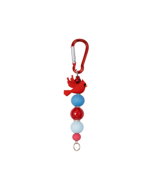 Handmade Blue &amp; Red Cardinal Beaded Keychain Supporting Invisible Illness Awareness