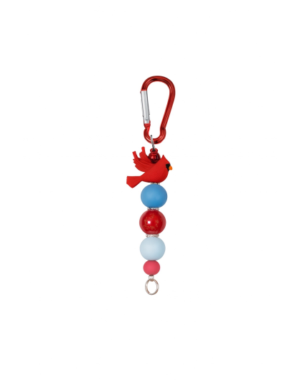 Handmade Blue &amp; Red Cardinal Beaded Keychain Supporting Invisible Illness Awareness