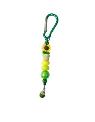 Handmade Sunflower Green &amp; Yellow Beaded Keychain Supporting Invisible Illness Awareness