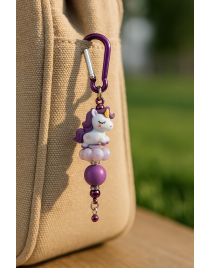 Handmade Purple Unicorn Beaded Keychain Supporting Invisible Illness Awareness