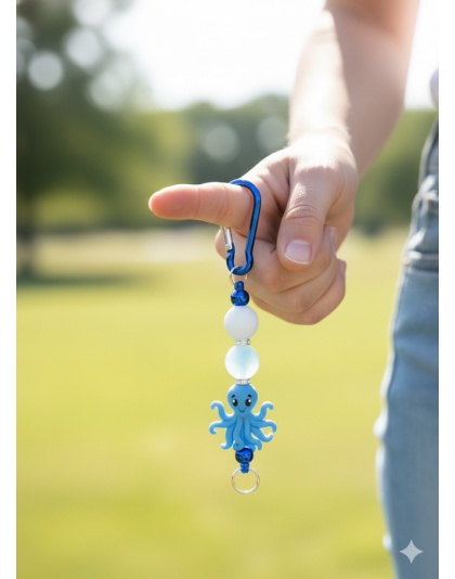 Handmade Octopus Blue Beaded Keychain Supporting Invisible Illness Awareness