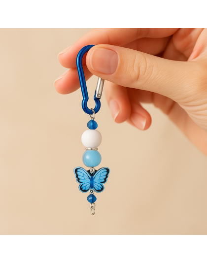 Handmade Blue Butterfly Beaded Keychain Supporting Invisible Illness Awareness