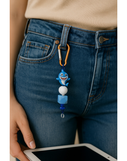 Handmade Blue Shark Beaded Keychain Supporting Invisible Illness Awareness