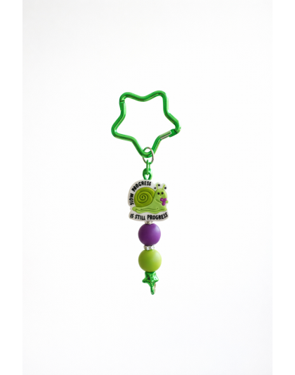 Handmade Slow Progress Is Still Progress Snail Green Beaded Keychain Supporting Invisible Illness Awareness