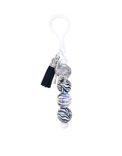 Handmade Zebra Beaded Keychain W/ Sloth Charm Supporting Invisible Illness Awareness
