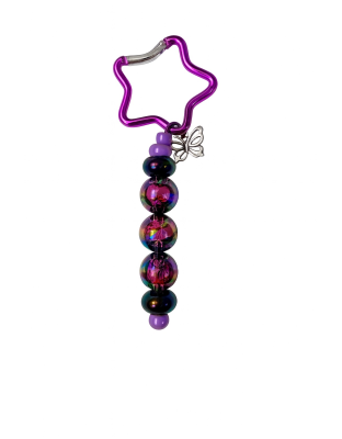 Handmade Purple &amp; Black Butterfly Beaded Keychain W/ Sloth Charm Supporting Invisible Illness Awareness
