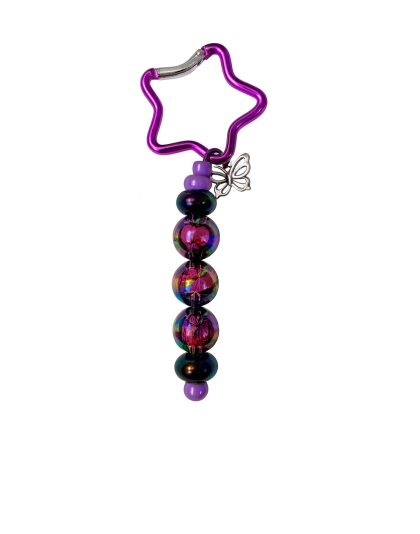 Handmade Purple &amp; Black Butterfly Beaded Keychain W/ Sloth Charm Supporting Invisible Illness Awareness