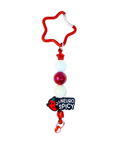 Handmade Red Neuro Divergent Beaded Keychain W/ Sloth Charm Supporting Invisible Illness Awareness