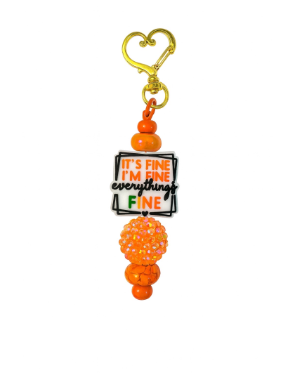 Orange It's Fine I'm Fine Everything Is Fine Beaded Keychain W/ Sloth Charm Supporting Invisible Illness Awareness