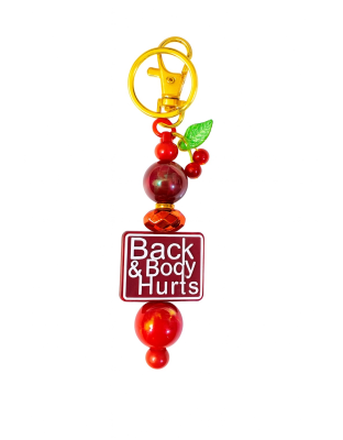 Handmade Red Bed &amp; Body Hurts Beaded Keychain W/ Sloth Charm Supporting Invisible Illness Awareness