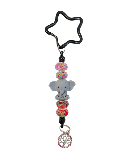 Handmade Elephant Multicolored Beaded Keychain W/ Sloth Charm Supporting Invisible Illness Awareness