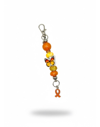 Handmade Orange Butterfly &amp; Ribbon Beaded Keychain Supporting Invisible Illness Awareness