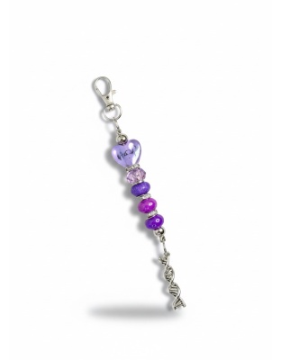 Handmade Purple Heartbeat W/ DNA Charm Beaded Keychain Supporting Invisible Illness Awareness