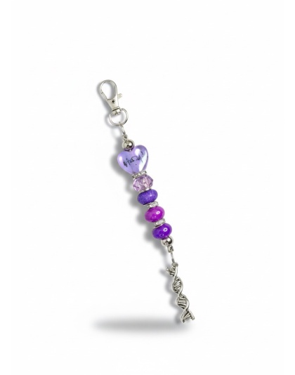 Handmade Purple Heartbeat W/ DNA Charm Beaded Keychain Supporting Invisible Illness Awareness
