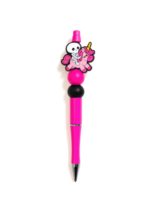 Handmade Pink Black Skeleton Riding A Unicorn Cute, Fun &amp; Full of Heart Support &amp; Awareness