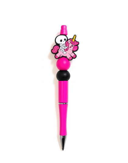 Handmade Pink Black Skeleton Riding A Unicorn Cute, Fun &amp; Full of Heart Support &amp; Awareness