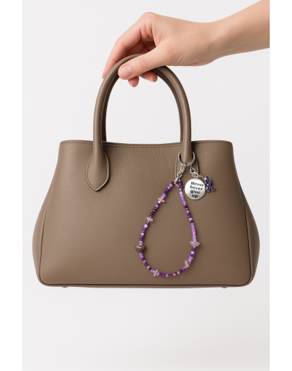 Handmade Purple Beaded Phone Strap Bag Zipper Accessory Chronic Rare Invisible Illness Support &amp; Awareness