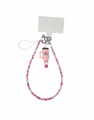 Handmade Pink Beaded Phone Strap W/ Tumbler Charm Bag Zipper Accessory Chronic Rare Invisible Illness Support &amp; Awareness