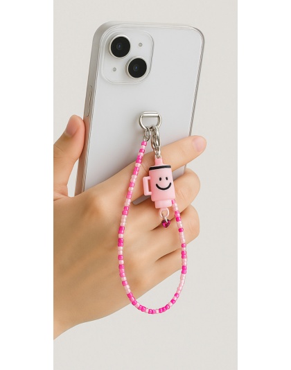 Handmade Pink Beaded Phone Strap W/ Tumbler Charm Bag Zipper Accessory Chronic Rare Invisible Illness Support &amp; Awareness