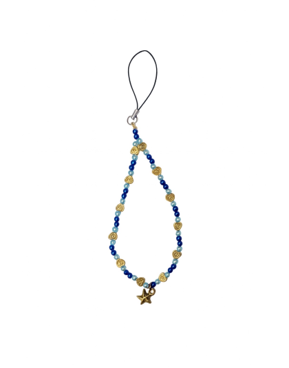 Handmade Blue &amp; Gold Beaded Phone Strap w/Gold Charm Bag Zipper Accessory Chronic Rare Invisible Illness Support &amp; Awareness