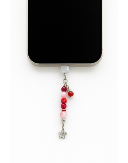 Handmade Red Pink Beaded Phone Strap Bag Zipper Accessory Chronic Rare Invisible Illness Support &amp; Awareness