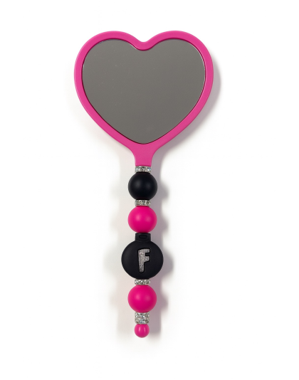 Handmade F-Bomb Pink Black Beaded Heart Mirror Cute Vanity &amp; Makeup Mirror Support Chronic Rare &amp; Invisible Illness Awareness