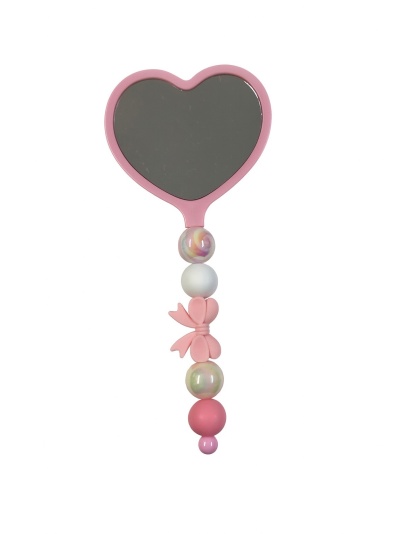 Handmade Pink White Beaded Heart Mirror Cute Vanity &amp; Makeup Mirror Support Chronic Rare &amp; Invisible Illness Awareness