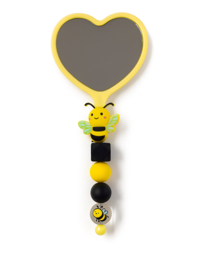 Handmade Yellow Black Bee Beaded Heart Mirror Cute Vanity &amp; Makeup Mirror Support Chronic Rare &amp; Invisible Illness Awareness