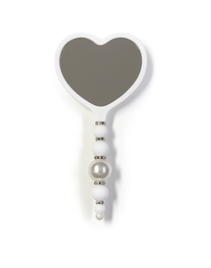 Handmade Elegant White Beaded Heart Mirror Cute Vanity &amp; Makeup Mirror Support Chronic Rare &amp; Invisible Illness Awareness