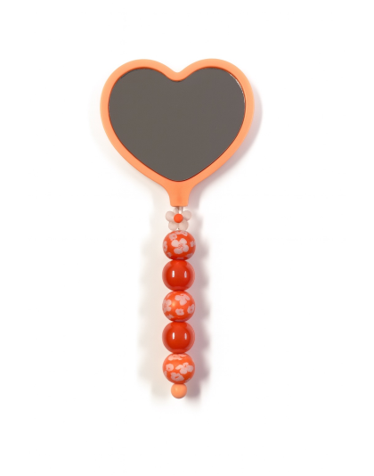 Handmade Orange Beaded Heart Mirror Cute Vanity &amp; Makeup Mirror Support Chronic Rare &amp; Invisible Illness Awareness
