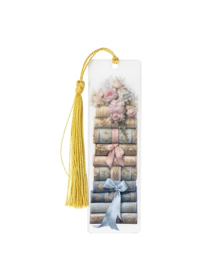 Handmade Yellow Tassel Book Pile Acrylic Bookmark Supporting Rare Invisible &amp; Chronic Illness Awareness