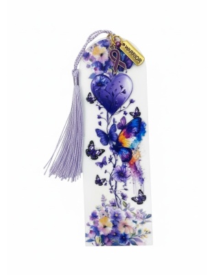 Handmade Purple Tassel Butterfly Purple Ribbon Warrior Charm Acrylic Bookmark Supporting Rare Invisible &amp; Chronic Illness Awareness