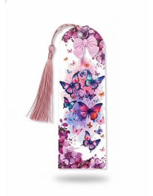 Handmade Pink Tassel w/Bow Butterfy  Acrylic Bookmark Supporting Rare Invisible &amp; Chronic Illness Awareness