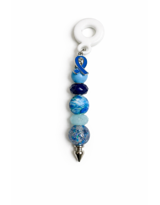 Handmade Beaded Blue Straw Accessory With Ribbon Charm Support Chronic &amp; Rare Disease Awareness Chrome
